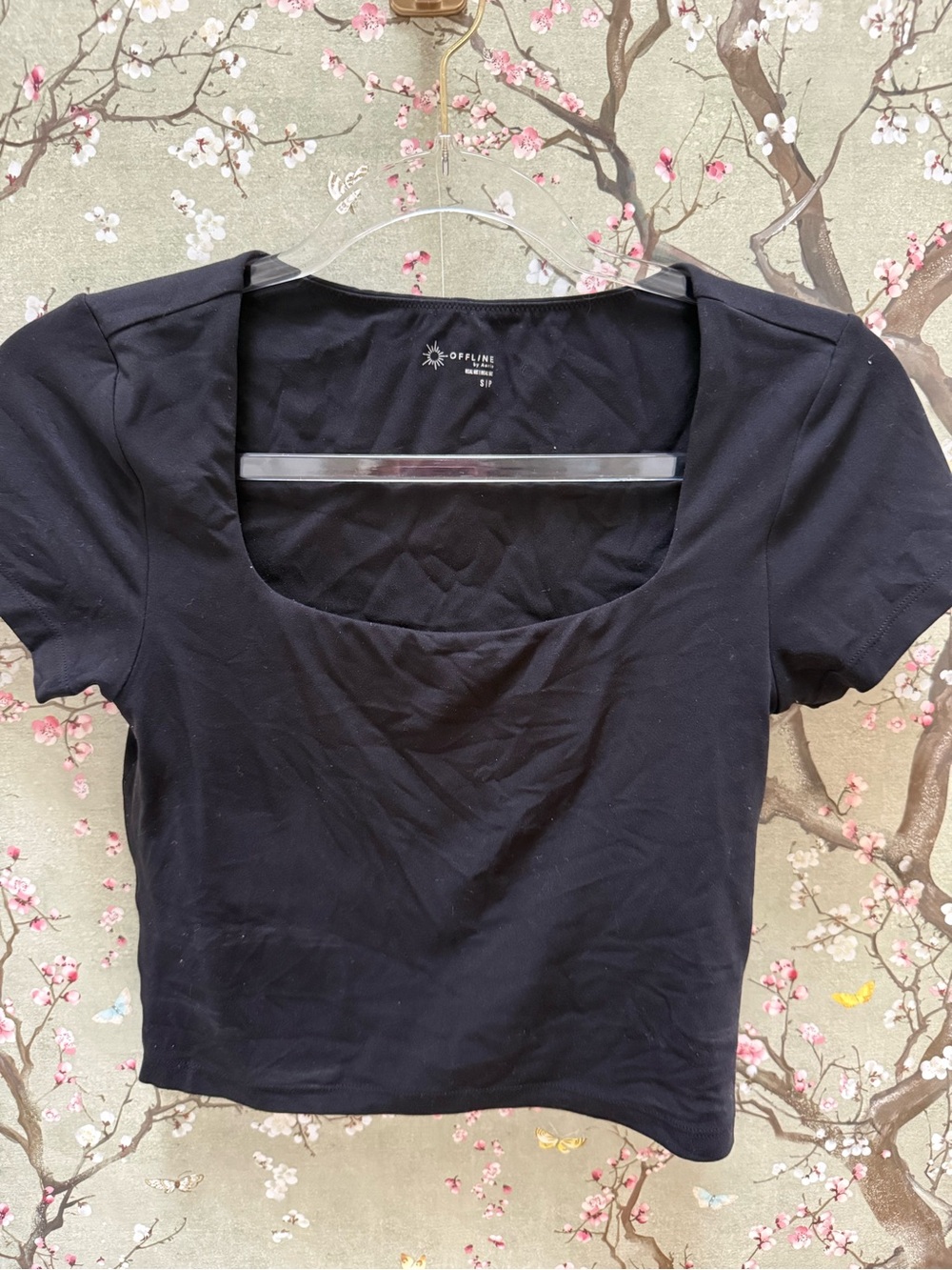 aerie Black Square Neck Crop Tee